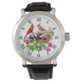 Reloj De Pulsera Las aves cardinales en las flores de los jardines 