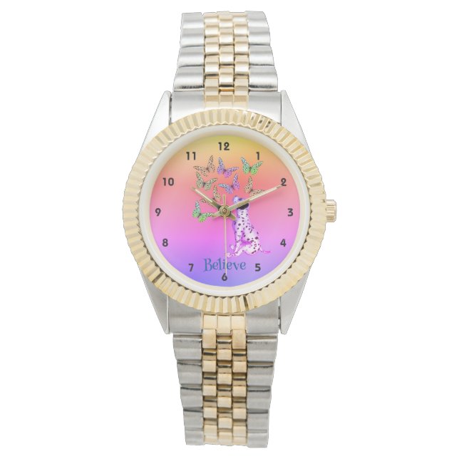 Reloj De Pulsera Las Mariposas Dalmacianas Y Coloridas Creen (Anverso)