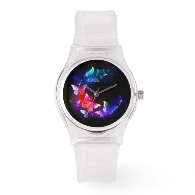 Reloj De Pulsera Las mariposas nocturnas brillantes de Neon en el f (Anverso)