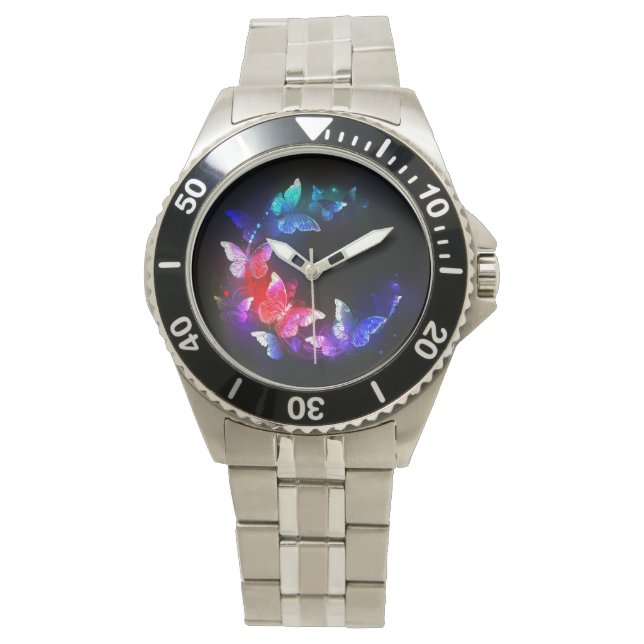 Reloj De Pulsera Las mariposas nocturnas brillantes de Neon en el f (Anverso)