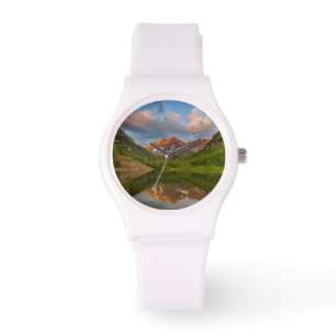 Reloj De Pulsera Las Maroon Bells se reflejan en el tranquilo lago
