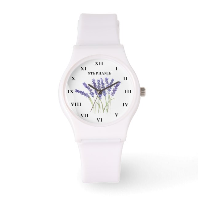 Reloj De Pulsera Lavender acuarela Floral morado moderno (Anverso)