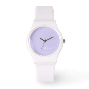 Reloj De Pulsera Lavender Purple Modern Script Girly Monograma Nomb