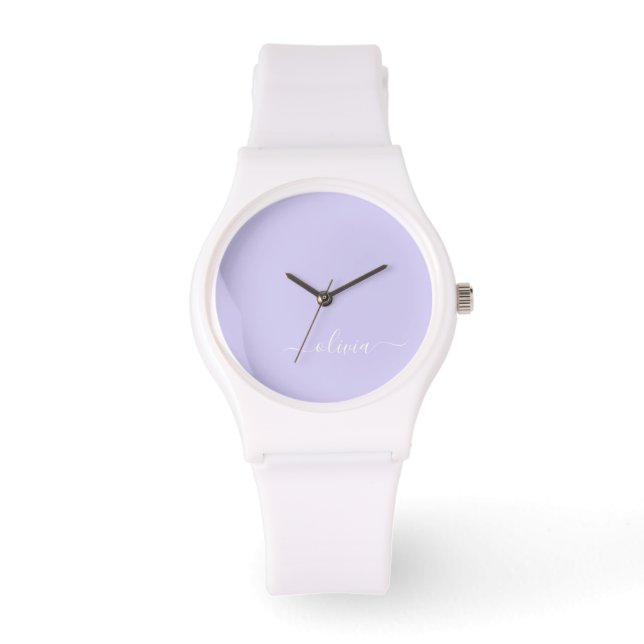 Reloj De Pulsera Lavender Purple Modern Script Girly Monograma Nomb (Anverso)
