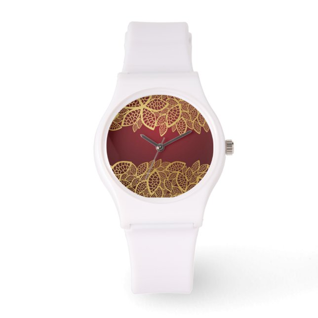 Reloj De Pulsera Lazo dorado sobre fondo rojo (Anverso)