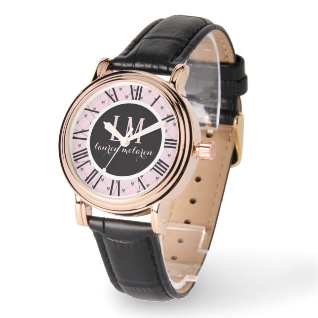 Reloj De Pulsera Lazo personalizado rosa y negro (Ángulo)