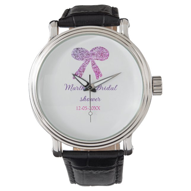 Reloj De Pulsera Lazo purpura rosa brillo destellos despedida de so (Anverso)