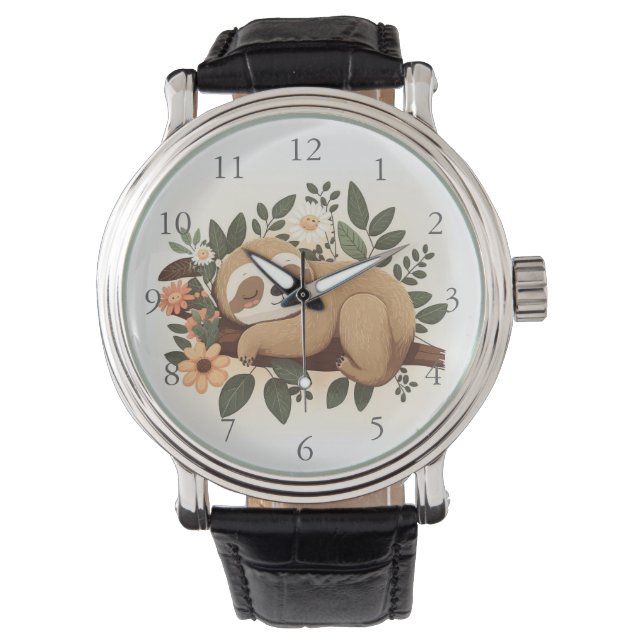 Reloj De Pulsera Lazy sloth sleeping on a branch cartoon            (Anverso)