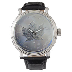Reloj De Pulsera Leaf de arce plateado puro canadiense