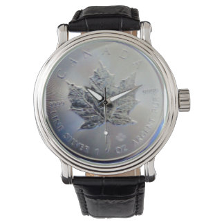 Reloj De Pulsera Leaf de arce plateado puro canadiense