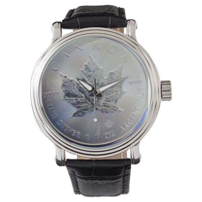 Reloj De Pulsera Leaf de arce plateado puro canadiense (Anverso)