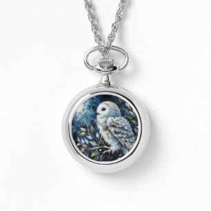 Reloj De Pulsera Lechuza blanca en rama con pintura lunar