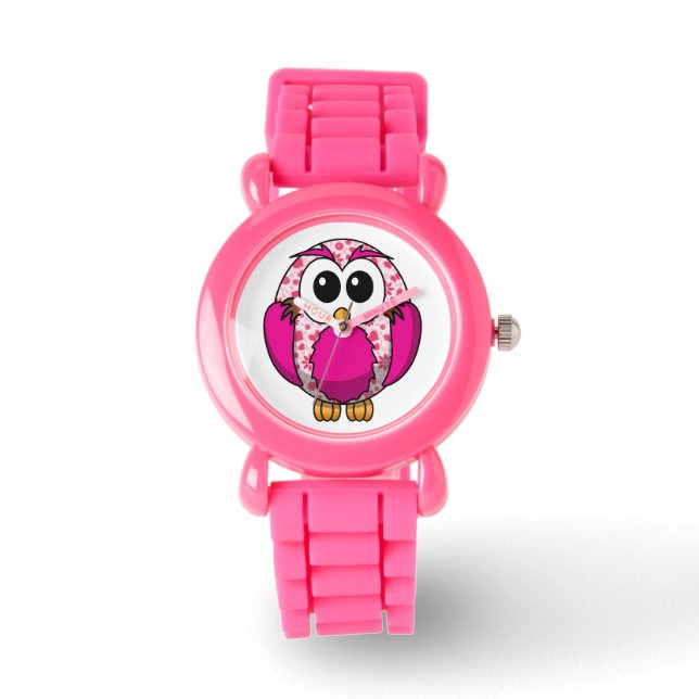 Reloj De Pulsera Lechuza de Corazón Rosa (Anverso)