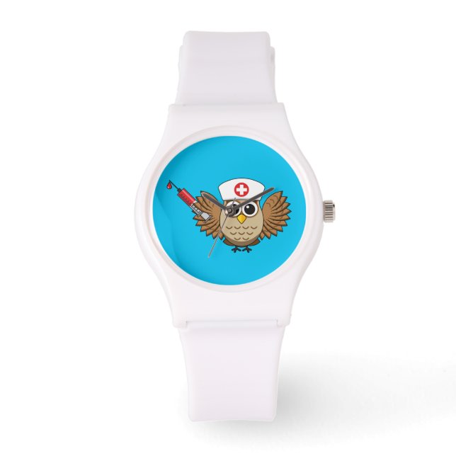 Reloj De Pulsera Lechuza de enfermera con Personalizado de jeringas (Anverso)