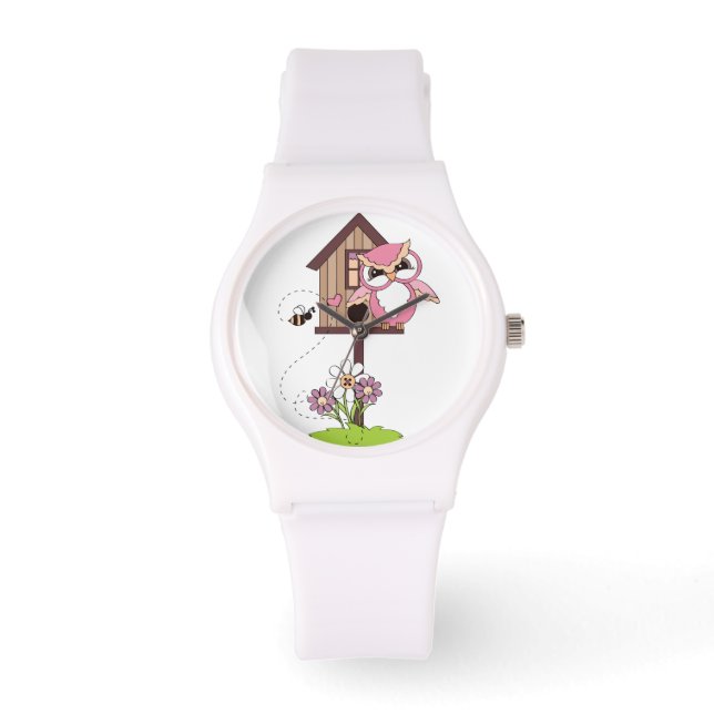 Reloj De Pulsera Lechuza de Hoot Rosa y Aves (Anverso)