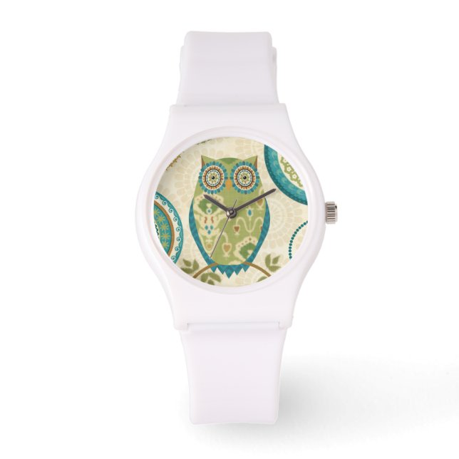 Reloj De Pulsera Lechuza decorativa con diseños circulares (Anverso)