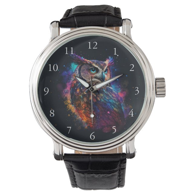 Reloj De Pulsera Lechuza espacial colorida (Anverso)