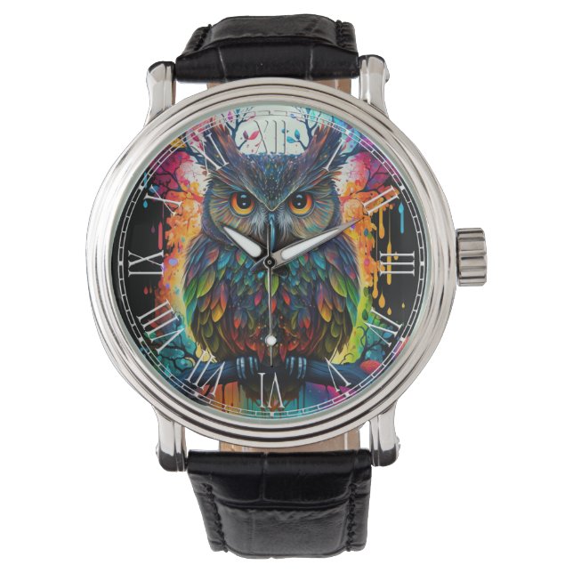 Reloj De Pulsera Lechuza hippy con fantasía psicodélica (Anverso)