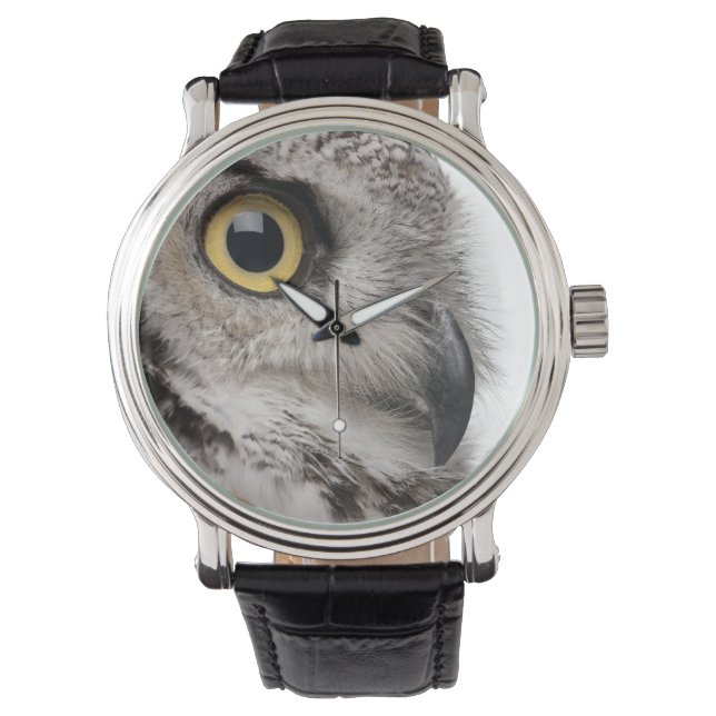 Reloj De Pulsera Lechuza Horneada Grande - Bubo Virginianus Subarct (Anverso)