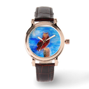 Reloj De Pulsera Lechuza marrón bajo la luz de la luna