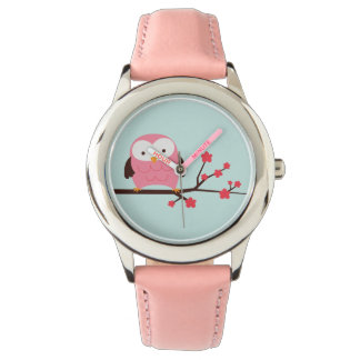 Reloj De Pulsera Lechuza rosa de primavera corta