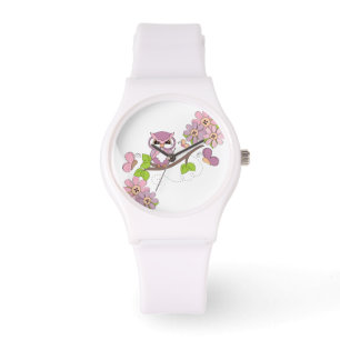 Reloj De Pulsera Lechuza rosada en rama