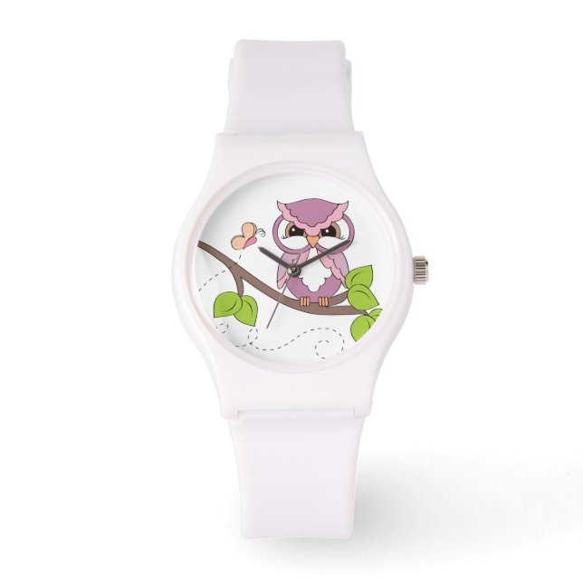 Reloj De Pulsera Lechuza rosada en rama (Anverso)