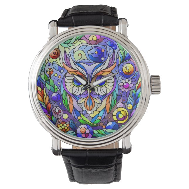 Reloj De Pulsera Lechuza Whimsical Con Ojos De Zafiro (Anverso)