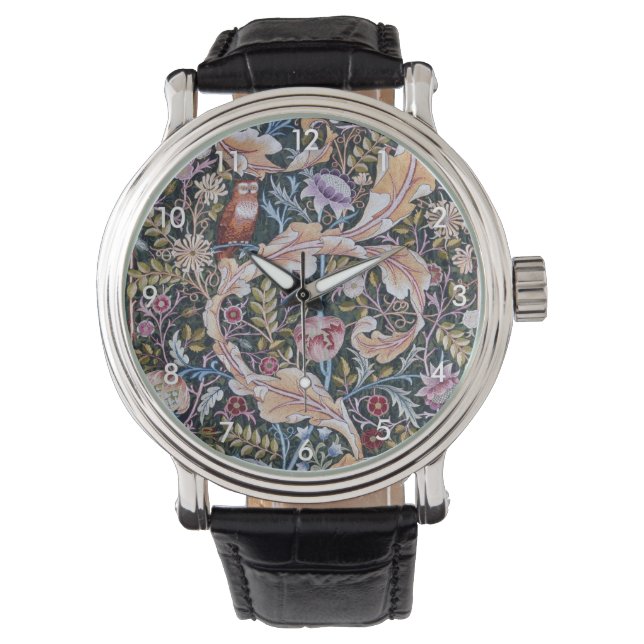 Reloj De Pulsera Lechuza y flores, William Morris (Anverso)