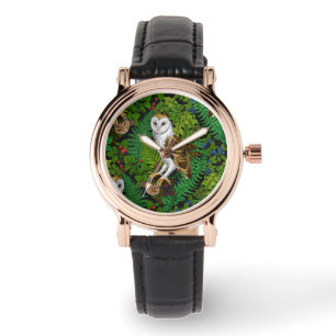 Reloj De Pulsera Lechuzas, helechos, roble y bayas
