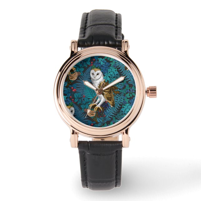 Reloj De Pulsera Lechuzas, helechos, robles y bayas 3 (Anverso)