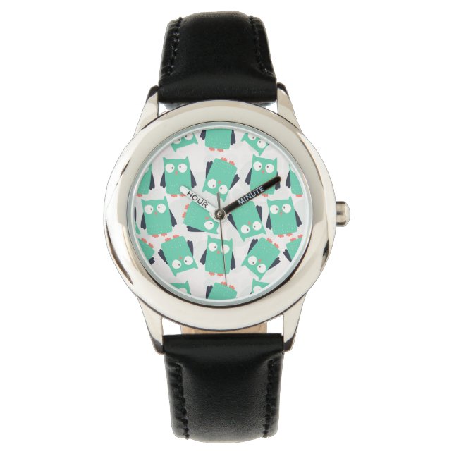 Reloj De Pulsera Lechuzas singulares verde azuladas (Anverso)