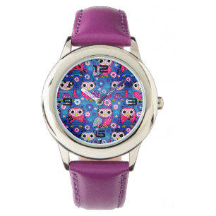 Reloj De Pulsera Lechuzas Y Flores Cortas