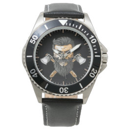 Reloj De Pulsera Leñador Cráneo Barbudo Hachas Cruzadas