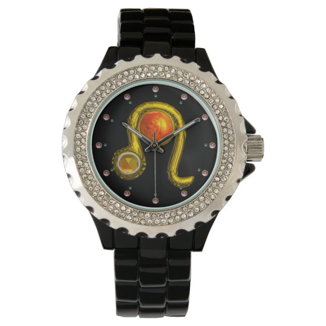 Reloj De Pulsera LEO GOLD ZODIAC BIRTHDAY JEWEL, Amarillo, Negro (Anverso)