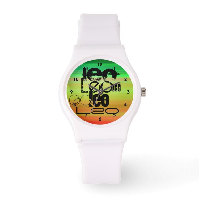 Reloj De Pulsera Leo; verde vibrante, Naranja y amarillo (Anverso)