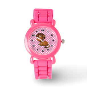 Reloj De Pulsera León corto sobre el patrón de punto de polka rosa