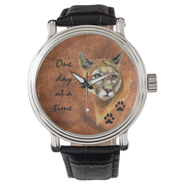 Reloj De Pulsera León de la montaña Cougar Puma "Un día a la vez" (Anverso)