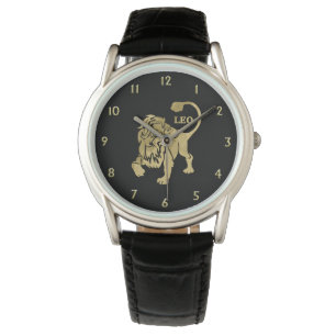 Reloj De Pulsera León de oro Zodiac en negro