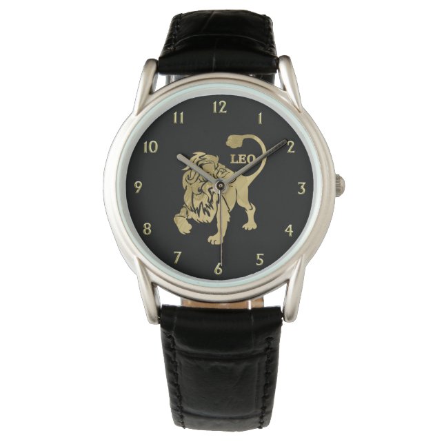 Reloj De Pulsera León de oro Zodiac en negro (Anverso)