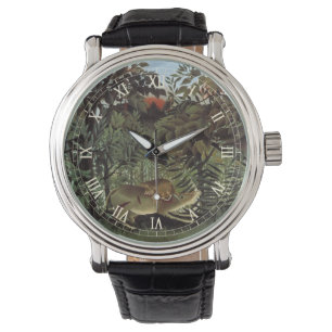 Reloj De Pulsera León hambriento de Henri Rousseau, animal salvaje 