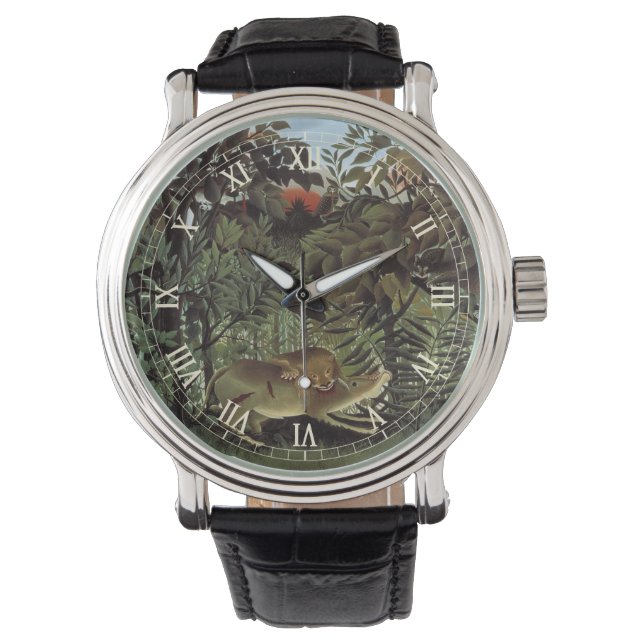 Reloj De Pulsera León hambriento de Henri Rousseau, animal salvaje  (Anverso)