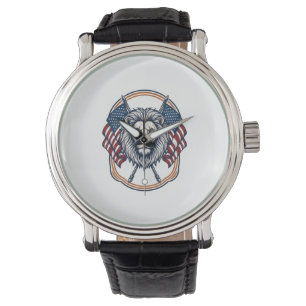 Reloj De Pulsera León Patriótico con Banderas Americanas Vintage
