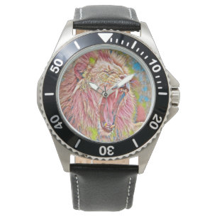 Reloj De Pulsera León rosa artístico rugiendo