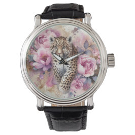 Reloj De Pulsera Leopard Cub y Rosas Watch