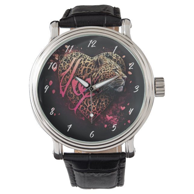 Reloj De Pulsera Leopard Heart Love Graffiti Art                    (Anverso)
