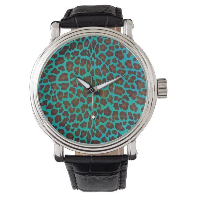 Reloj De Pulsera Leopardo Brown e impresión Verde azulada (Anverso)