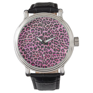 Reloj De Pulsera Leopardo de impresión negro y rosa caliente