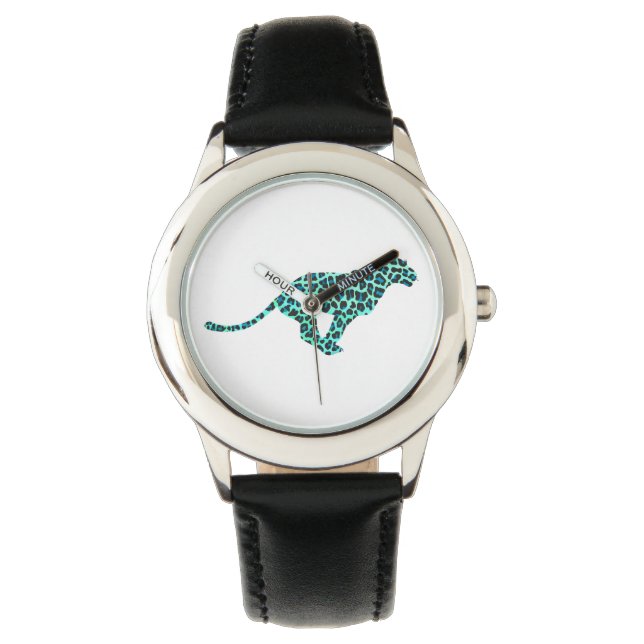 Reloj De Pulsera Leopardo negro e impresión Verde azulada (Anverso)