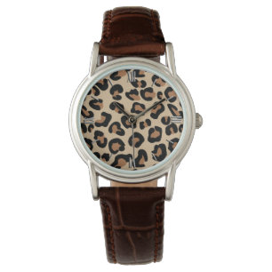 Reloj De Pulsera Leopardo Print, Black, Brown, Rust and Tan